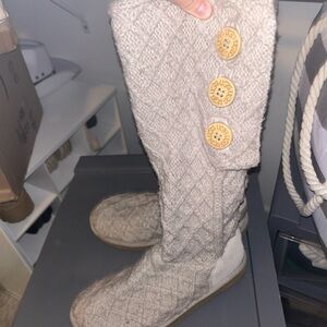 Uggs Cozy Knit Button-Accent Boots - Cream